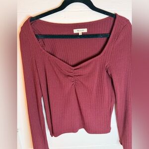 Madewell Burgundy Ribbed Sweetheart Neck Top